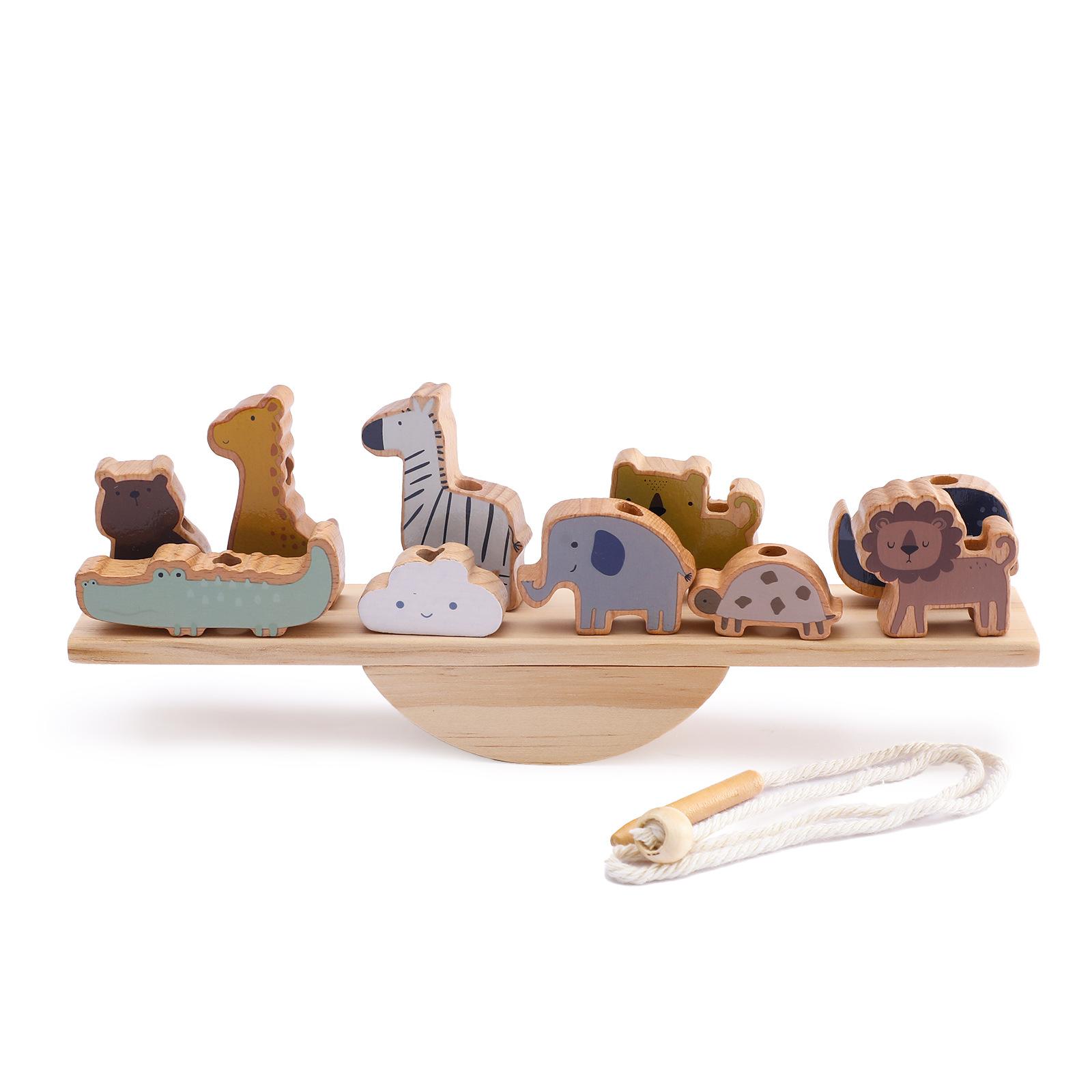 

Baby Animal Threading Toys Wooden Seesaw Toys Blocks Board Games Montessori Hands-on Ability Educational Children Blocks Gifts
