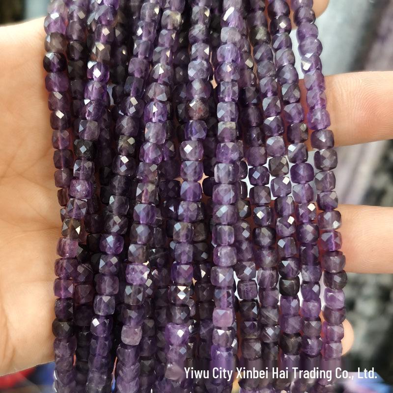 4x4mm Natural Stone Faceted Square Beads: Amethyst, Tourmaline, Garnet Jewelry Accessories