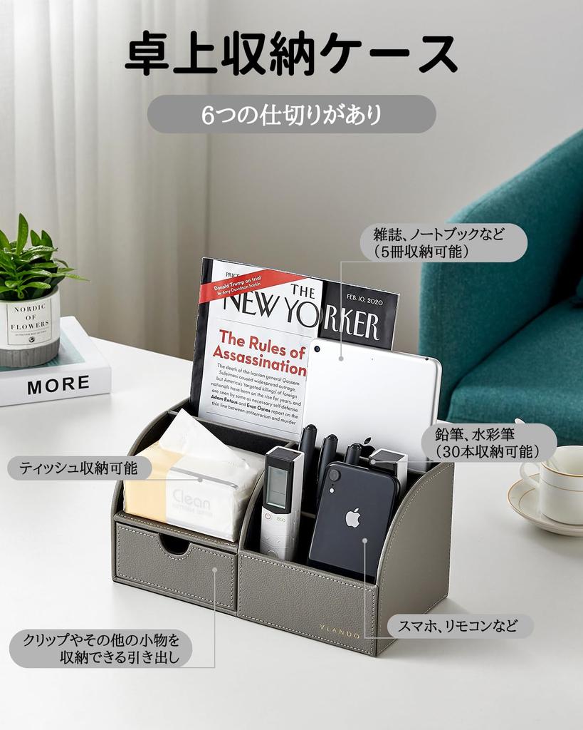 Vlando Desk Organizer with Pen Holder, Remote Control Rack, and Small Item Storage (Gray)