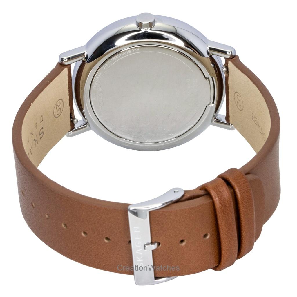 Skagen Signatur Leather Strap Multifunction Cream Dial Quartz SKW6942 Men's Watch