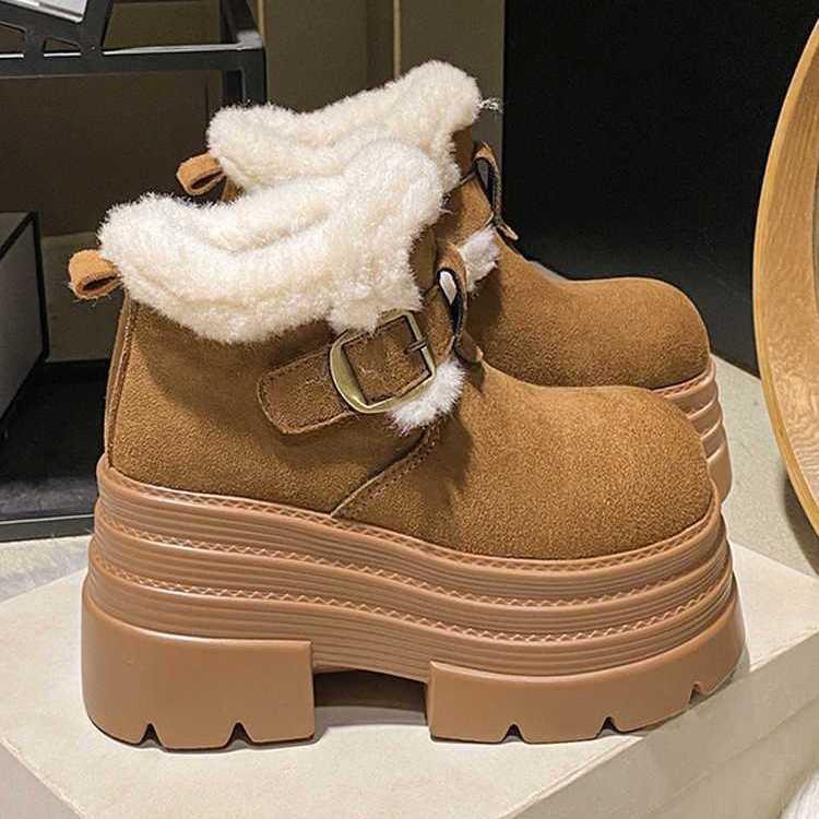 Thick-soled snow boots, new winter models, small height-increasing, piled and thickened warm wool cotton shoes
