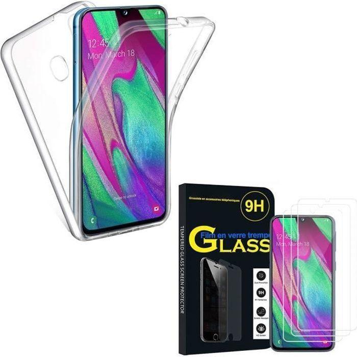 Coque Silicone - Samsung - Galaxy A40 - Protection intégrale - Transparent - 3x Verre Trempé