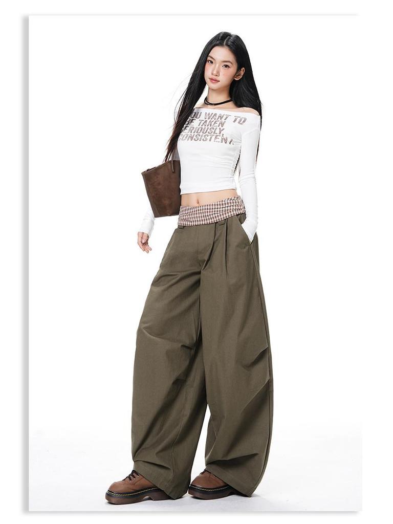 Women's Patchwork High-Waist Slimming Wide-Leg Pants - Spring/Autumn 2026
