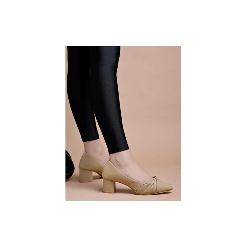 Shoetopia Rhinestone Decor Pointed Toe Stylish Beige Pumps For Women & Girls /Eu41 8 UK бежевый