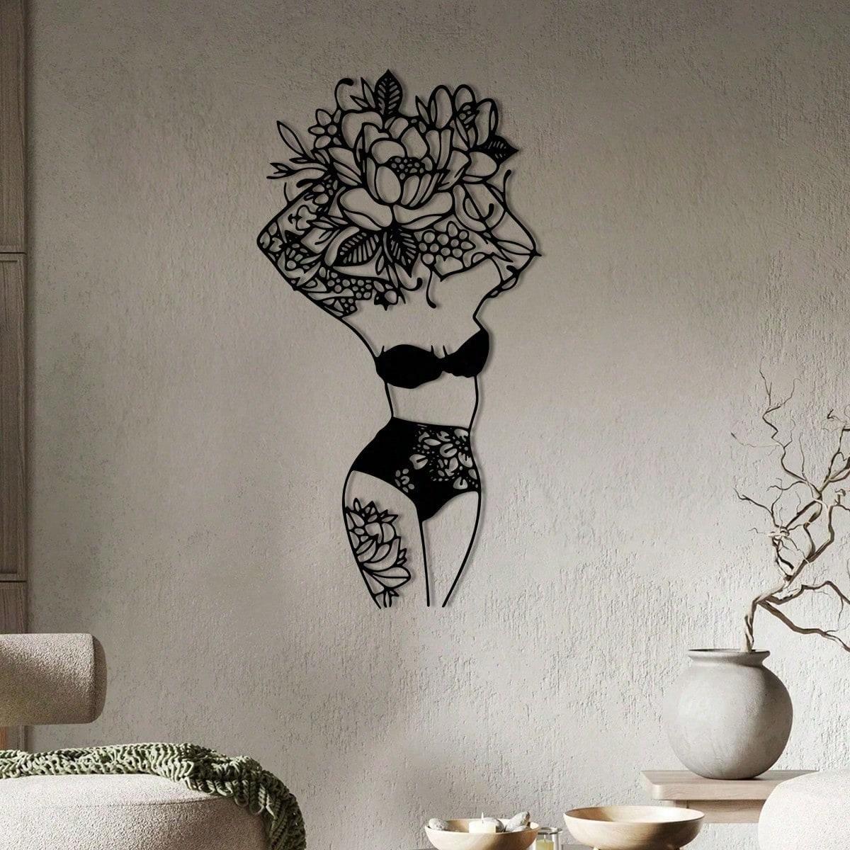 

Metal Floral Female Body Wall Art Abstract Linear Decor Minimalist Gift чорний
