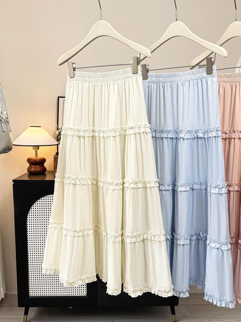 2026 Spring/Summer Women's High-Waisted Ruffle Patchwork A-Line Skirt