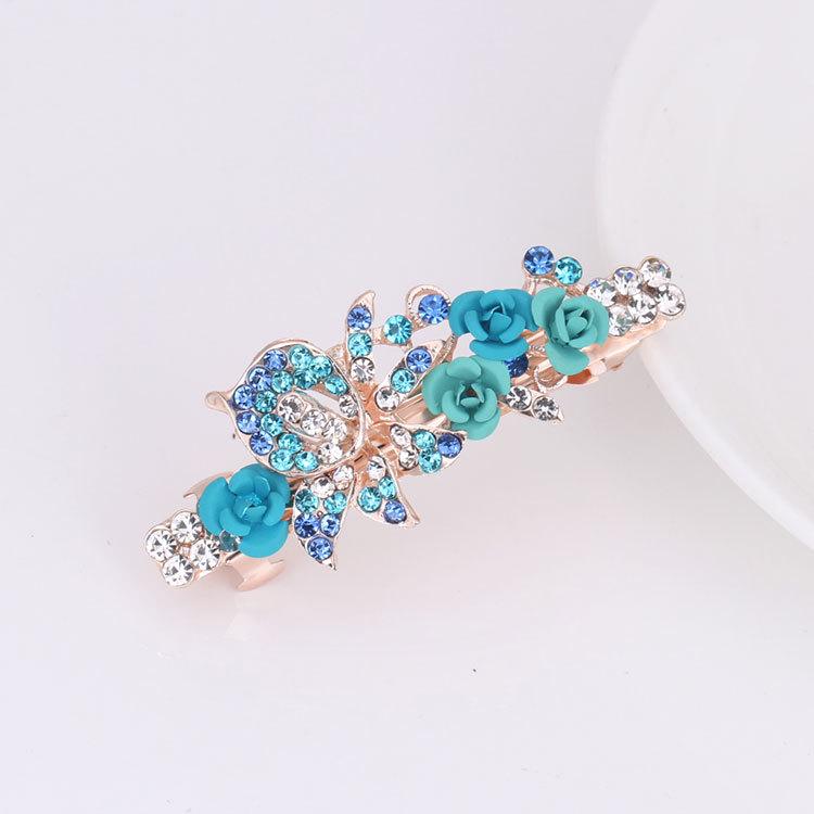 Kleine Strass Schmetterling Haarspange - Rosenblüten Design, Damen Frühlings- oder Pferdeschwanz-Accessoire Lead-Free Electroplating