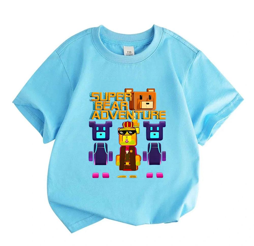 Kids Boys Girls Crew Neck Short Sleeve 100% Cotton T-Shirt, Cute Super Bear Adventure Cartoon Printed Casual Soft Breathable Summer Tee for Children D