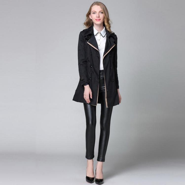 Doppelreihiger Business-Trenchcoat Damen Klassischer Gürtel Europäisch Khaki Schwarz