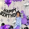 Purple themed black Happy Birthday balloon set includes heart-shaped aluminum foil balloons for birthday party decoration