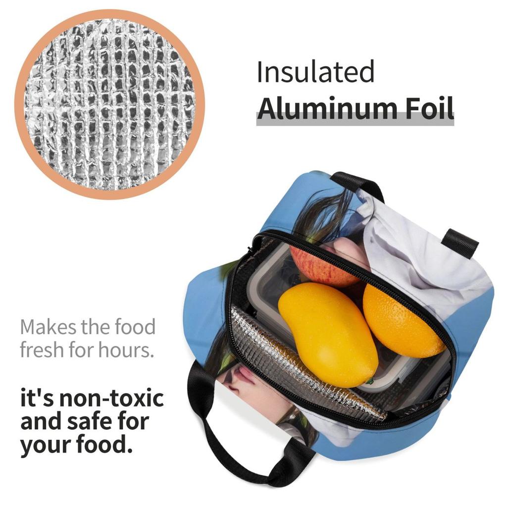 B-Billie-Girl E-eilish American Singer Insulated Lunch Bags Storage Food Box Portable Thermal Cooler Lunch Boxes For Work