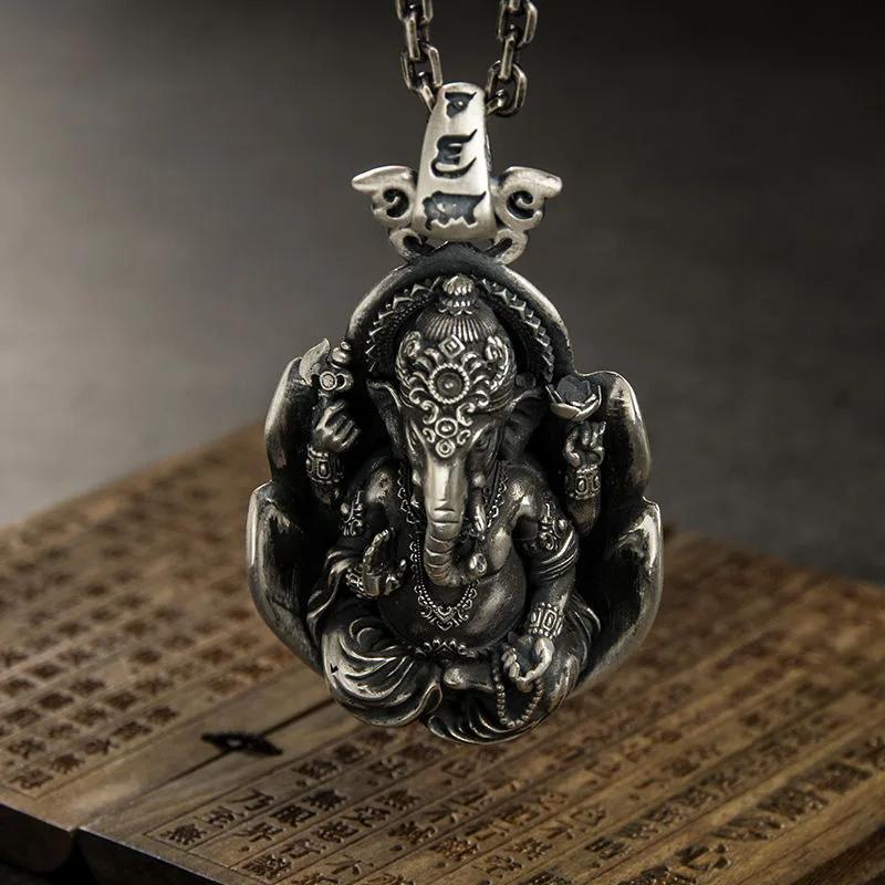 Vintage Retro Ganesha Elephant Head God Buddha Pendant Necklace Chain Wealthy Rich Unisex Men Women Fashion Gothic Amulet Talisman Jewelry Party Gift