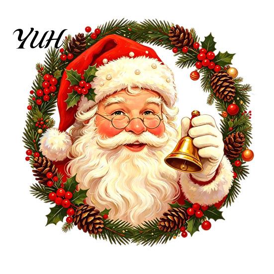 Festive Garland Decorations Christmas Wreath Window Stickers, Retro Santa Claus PVC Decals, Waterproof Decorative Seasonal Storefront Display