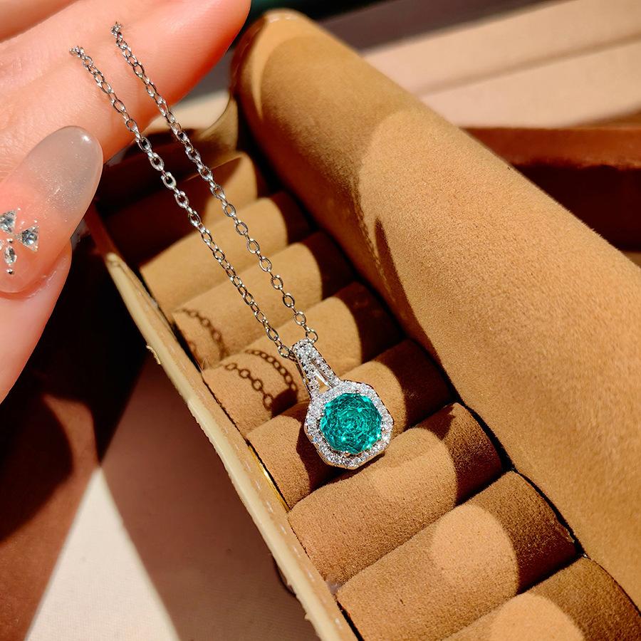 Fashion Square Bag Octagonal Rose Cut Pendant Necklace Colorful Diamond Ring Aquamarine Earrings Pink Diamond Treasure Suit Women