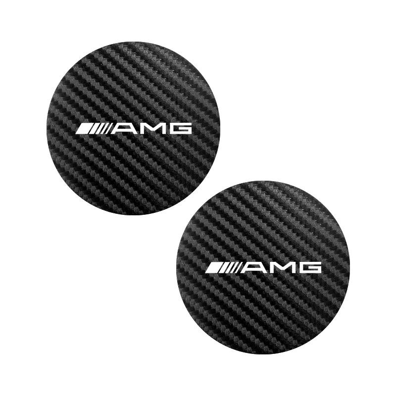 

GLC GLB 2Pcs Car Emblem Cup Trough Mat Carbon Fiber Leather Cup Pad For Mercedes Benz AMG W177 W176 X166 X167 C257 C218 X253 C1