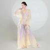 Women's Chinese Style Gradient Dance Dress, Flowy Chiffon Long Sleeve Performance Costume