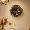 Harvest Seasonal Garland Fall Leopard Print Wreath for Front Door, Artificial Floral with Home Accents Blessed Sign, Faux Peony Flower Wall