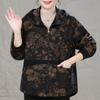 Ladies Oversized Floral Print Hooded Coat Zip Front Long Sleeve Autumn Outerwear for Elderly Women Plus Size