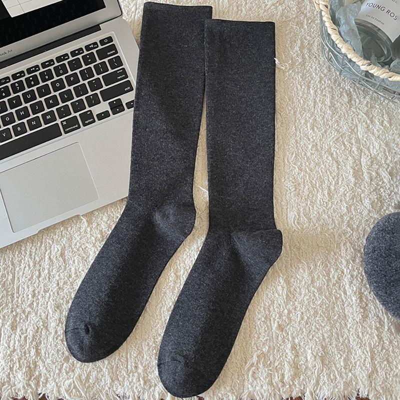 Pressure Calf Socks for Slimming and Sweetening in Autumn and Winter, Solid Color Versatile Socks, Women's Pure Cotton Knee-length Socks