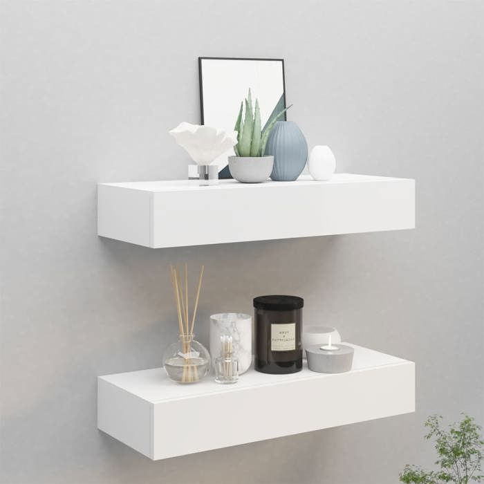 VidaXL Étagères à tiroirs murales 2 pcs Blanc 60x23,5x10 cm MDF