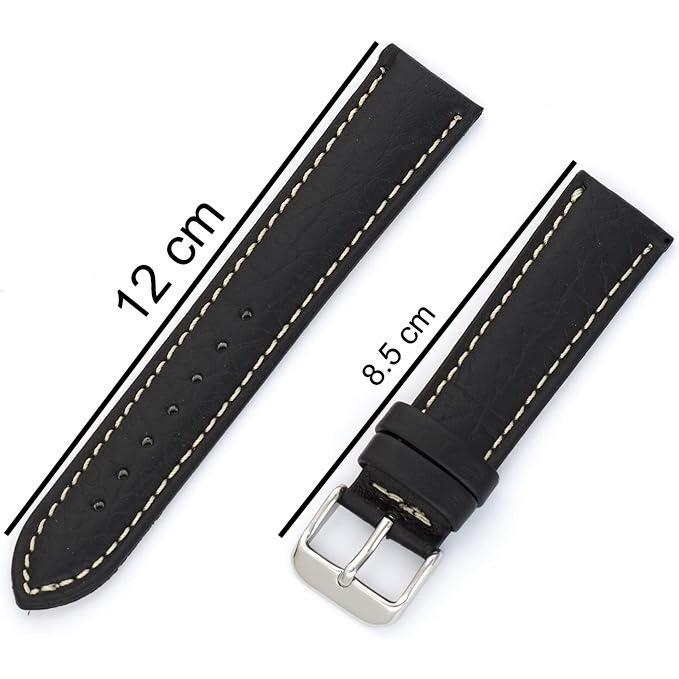 RSINC Correa de Cuero Genuino para Reloj - Puntada Blanca - 22mm Color Negro | E JL156588652818