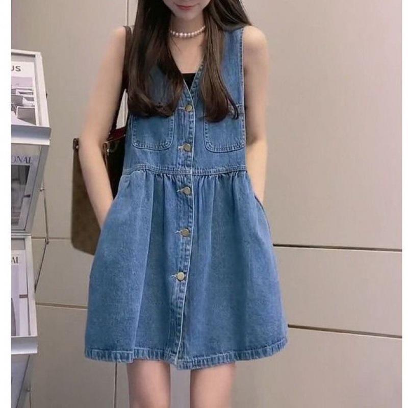 

Женское джинсовое платье-сарафан петит - Свободный крой, короткий комбинезон L [Recommended for 110-125 lbs]