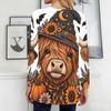 Women Plus Size Round Neck Long Sleeve T Shirt Cute Teddy Bear Pumpkin Print Loose Longline With Pockets