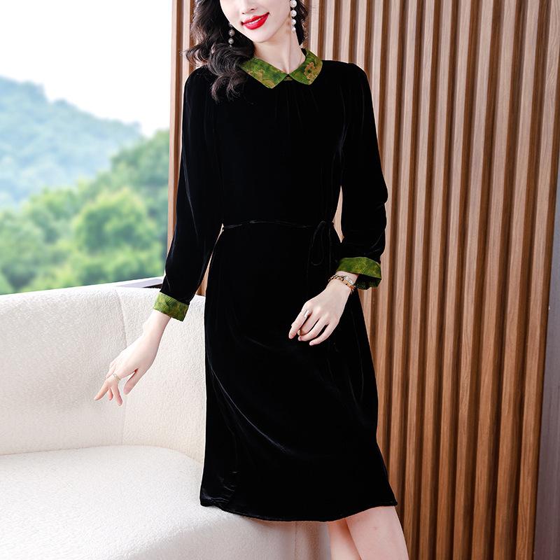 Elegant Mulberry Silk Velvet Dress: Plus Size, Flaw-Concealing, Anti-Aging, for Middle-Aged Mothers – Autumn/Winter