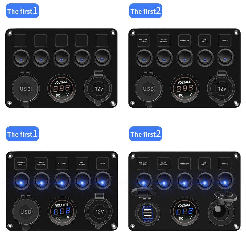 Universal Car Switch Panel 12V Voltmeter Dual USB Accessories For Marine Boat Caravan RV Electric Digital Display Switches
