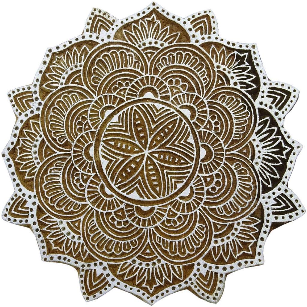 Hand Carved Floral Pattern Textile Wood Stamp Printing Blocks Wooden Block