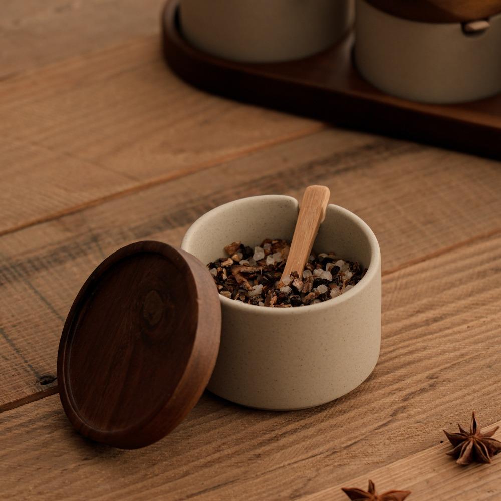Pot à assaisonnement en céramique style japonais avec couvercle, plateau à cuillère, boîte à assaisonnement, récipient à épices pour restaurant