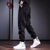 High-end Autumn Velvet Casual Overalls Men's American Trendy Brand Black Loose Straight Leg Tied Feet Large Size Trousers Men