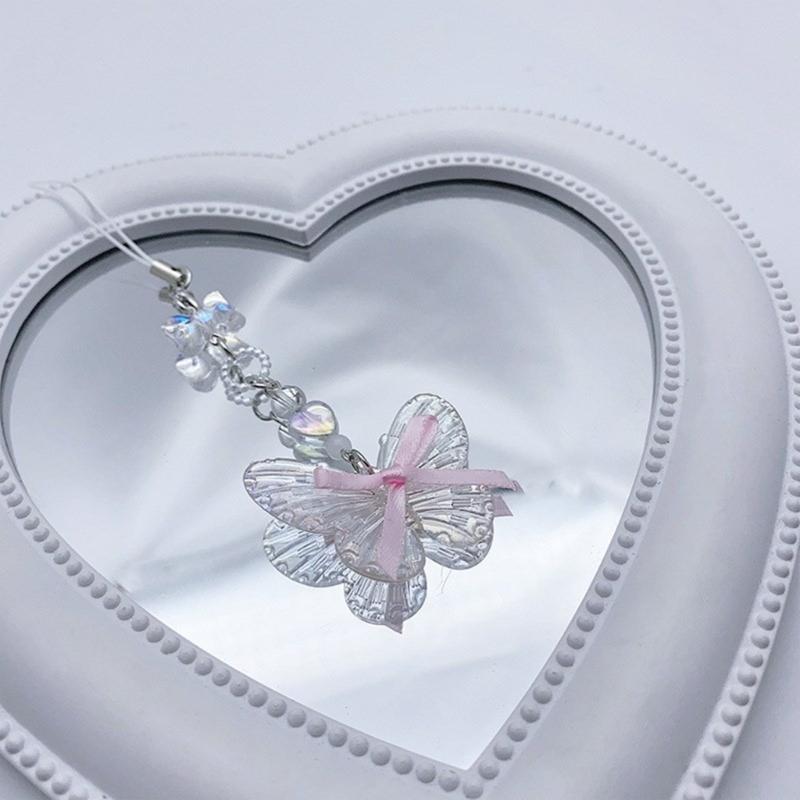 Bowknot Butterfly Heart Phone Charm Straps Car Keys Hanging Pendants Y2K Bag Decoration Lanyard Purse Accessories