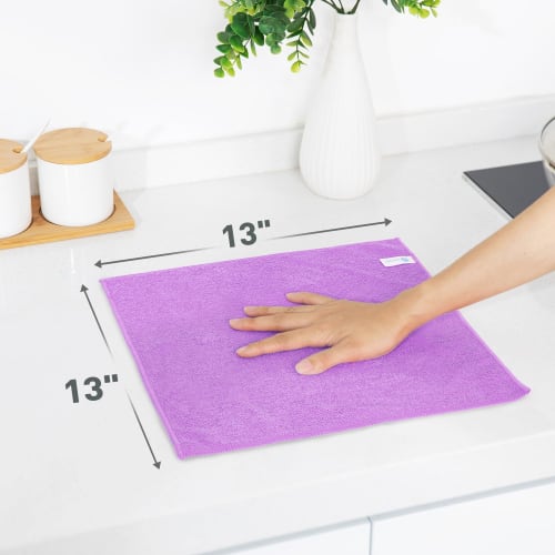 WEAWE Microfiber Cloths, Absorbent, Quick-Drying, Multi-Purpose Towels, 12-Piece Set, 33x33cm, Purple