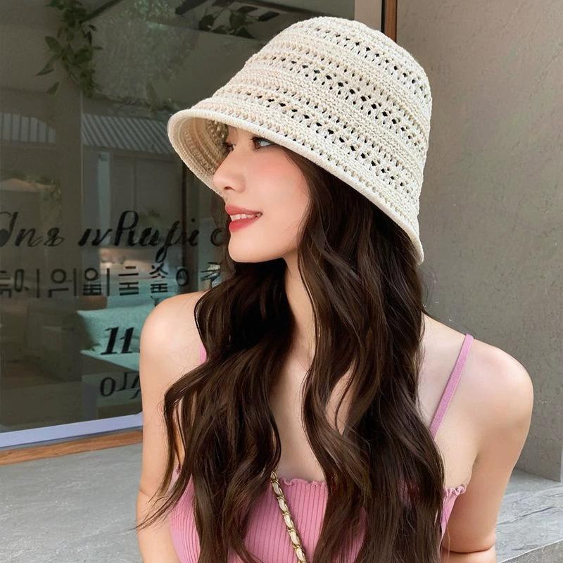 Fisherman's hat Children's summer Japanese sunscreen hat Spring knitted straw hat Breathable sun hat Bucket basin hat Sun hat