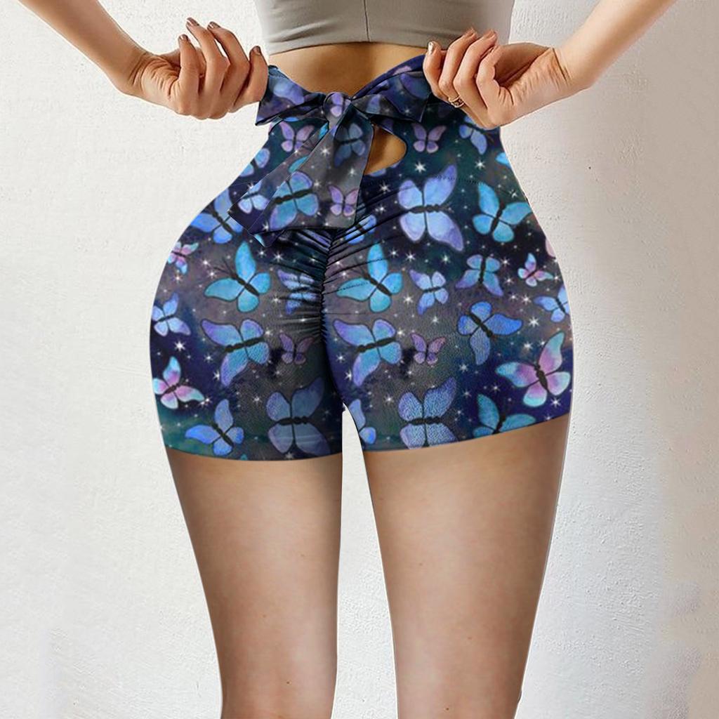 Sexy Women Yoga Shorts Butterfly Print Sport Workout Clubwear Homewear