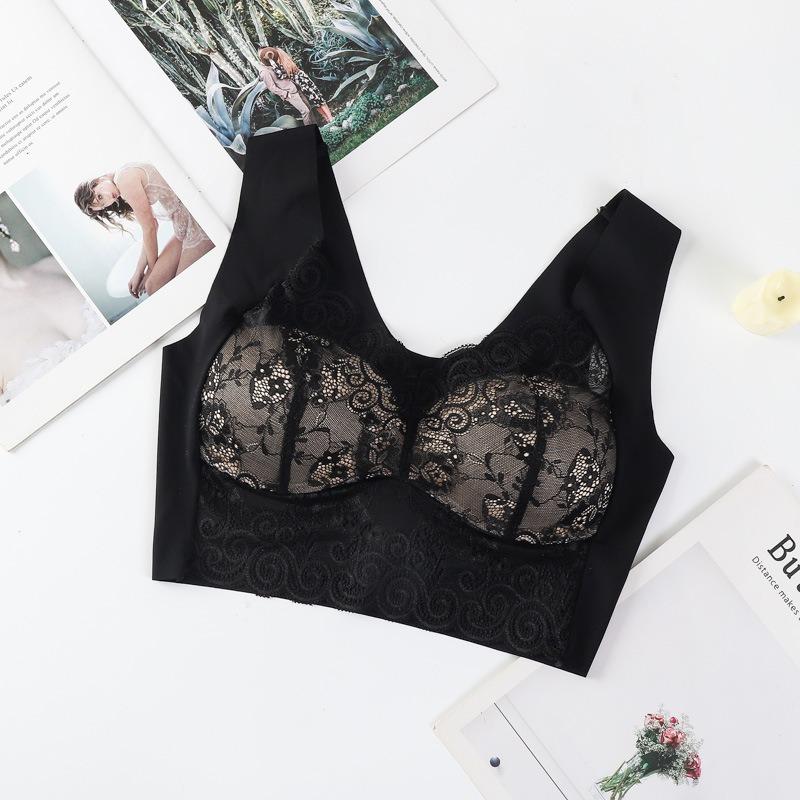 Large Lace Underwire Bra Without Steel Ring Women's Vest One-piece Bra Anti Sagging Adjustable Complementary Breast Underwear