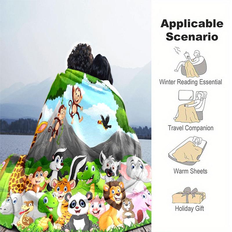 Jungle Animal Friends Plush Blanket Suitable All Seasons Soft Comfortable Sofa Office Nap Travel Birthday Gift Christmas Present