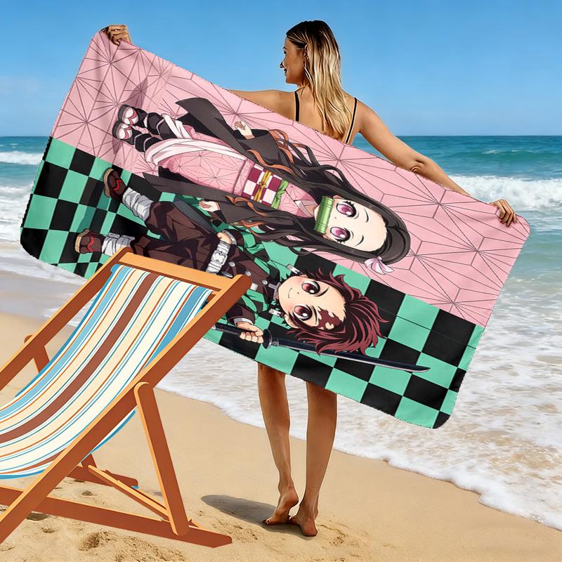 Demon Slayer Anime Print Beach Towel, Large Soft Quick Dry Towel for Beach Camping Swimming