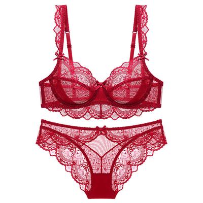 European and American Thin Sponge-free Transparent Large Chest Small Lace Bra Women's Sexy Underwear Bra Set