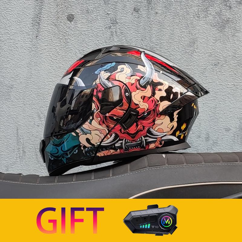 ORZ Motorcycle Helmet Modular Flip Helmet Dual Lens Full Helmet Comes with Bluetooth Earphones Model 103