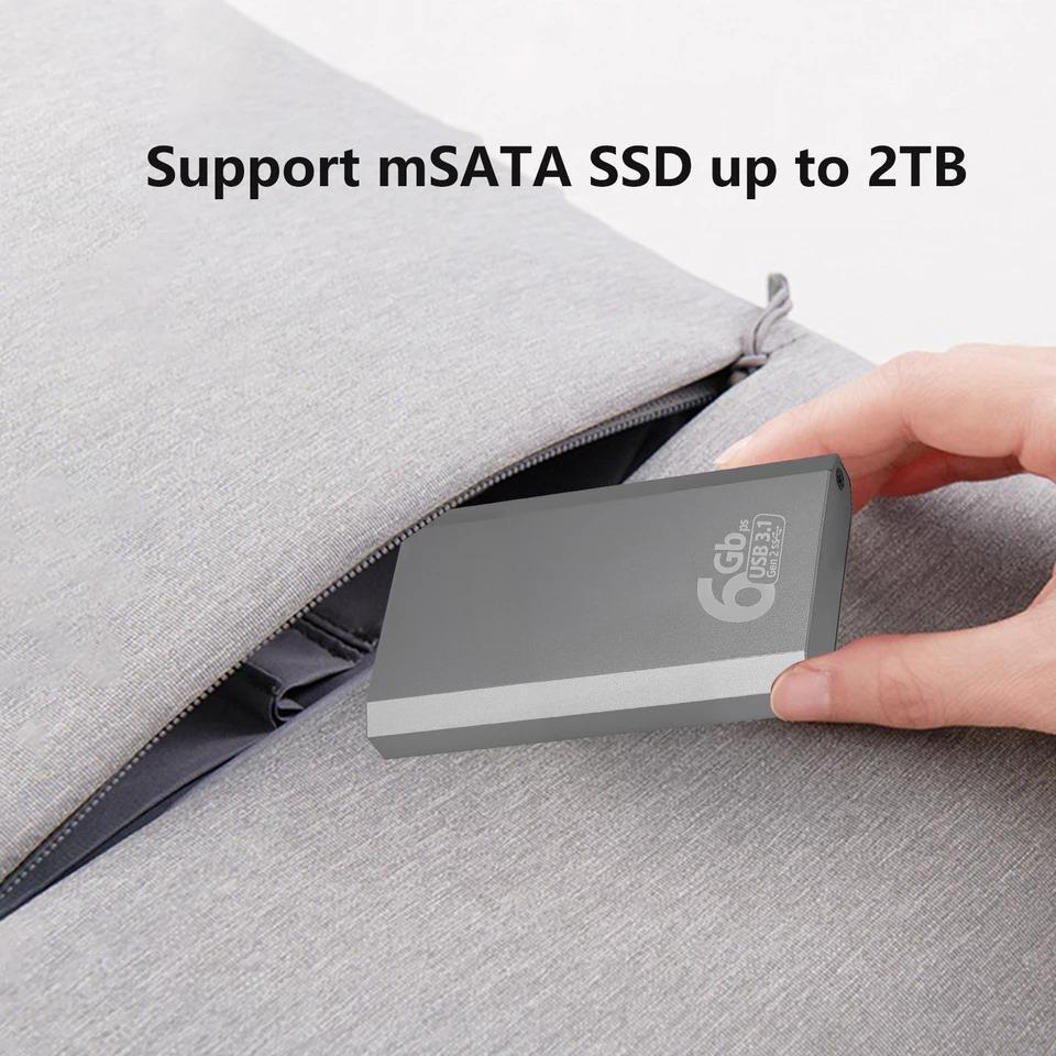 mSATA To USB 3.1 Gen2 6Gbps SSD Enclosure Adapter Case with Type C Port for mSATA Internal Solid State Drive Hard Drive