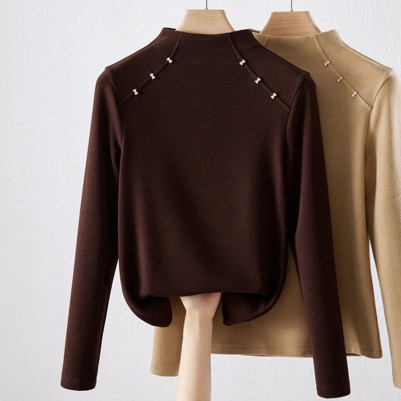 

Немецкая бархатная базовая рубашка для женщин, новая осенне-зимняя, с полувысоким воротником, утолщенная футболка с длинным рукавом, топ XXXL кофейный
