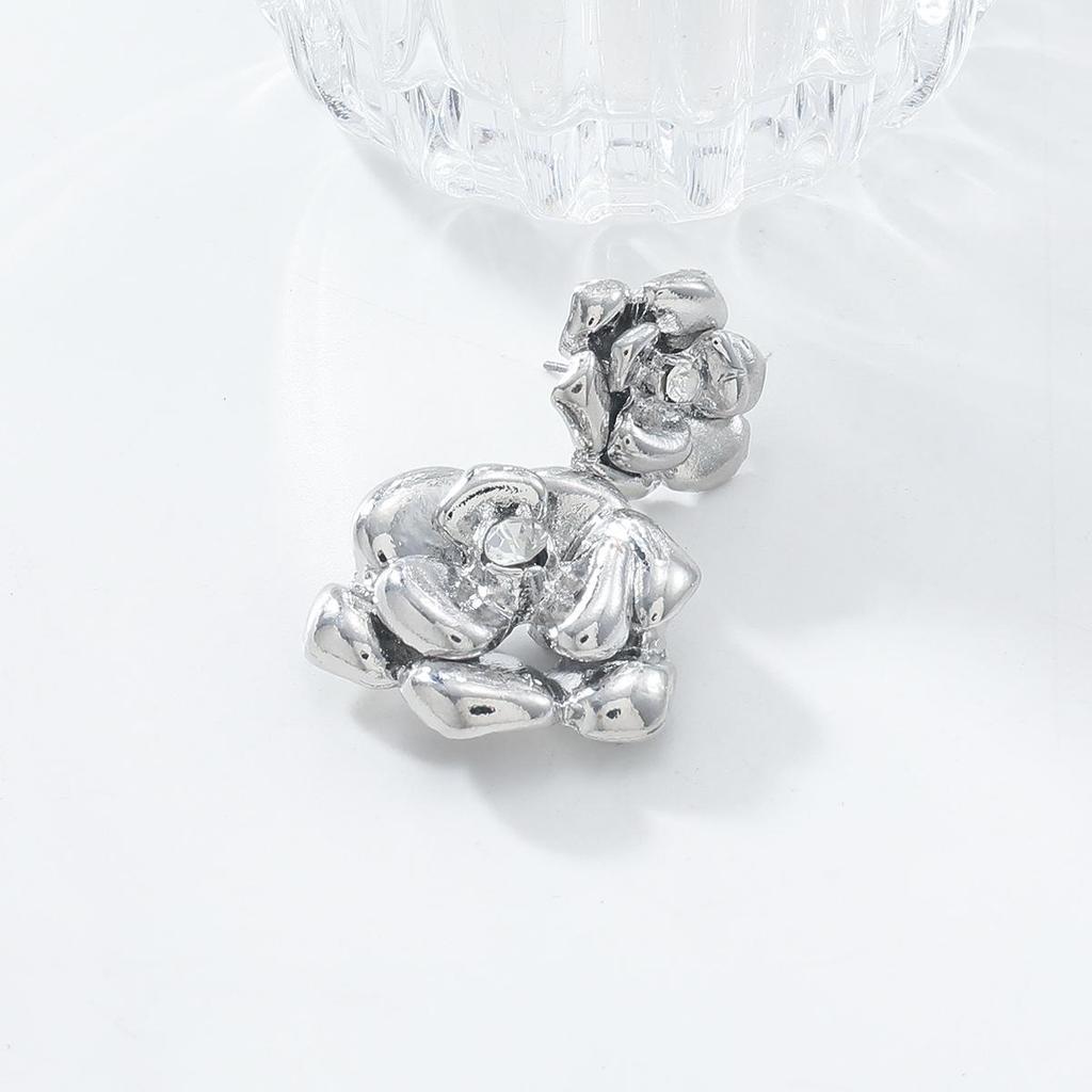 Pinkdudu Gold Plated Zinc Alloy Rose Stud Earring Exaggerated Trendy Earring Elegant Flower Earring PD2202