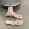 Thin strap rhinestone beach pink cool slippers 2025 new summer vacation one-word woman