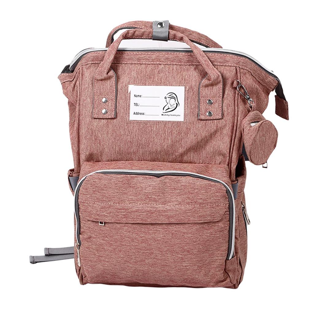 Diaper Backpack Large Capacity Waterproof Multi Pockets Travel Mummy Bag for Outdoor Pink Oxford Cloth