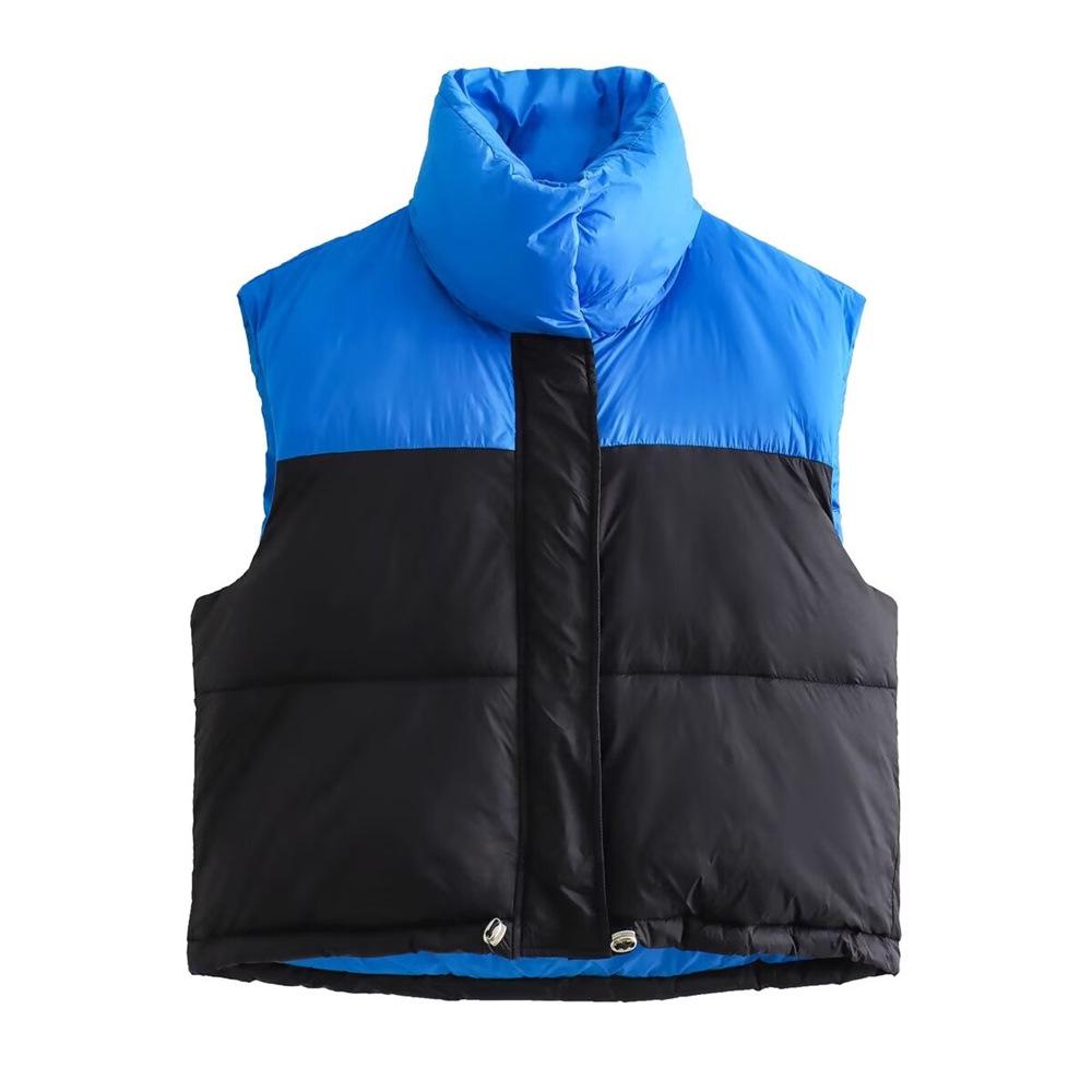 

2024 Autumn/Winter Women s Color Block Patchwork Cotton Vest Small чёрный