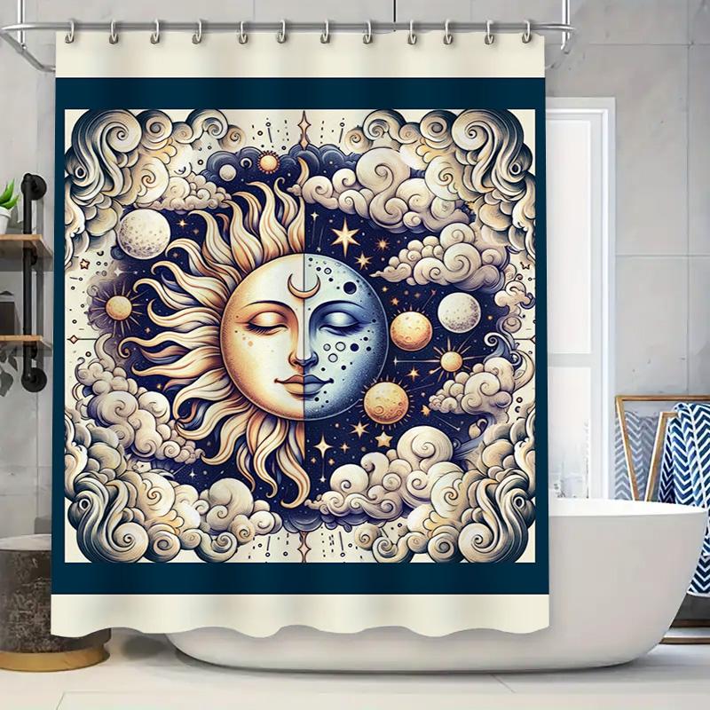 

Cosmic Harmony: Sun And Moon Artistic Shower Curtain For A Mystical And Dreamy Bathroom Dcor W60H190(CM)-1 Pcs