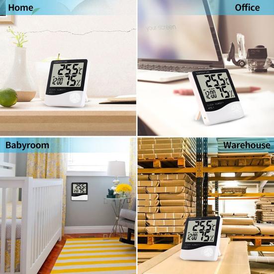 Digital Thermometer Large Screen Easy to Use Plastic Temperature Humidity Monitor Home Decor