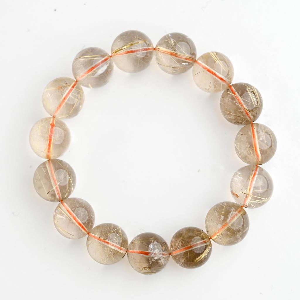 Eigado Rutilated Quartz 15mm 18cm Wrist Limited Natural Power Prayer Good Luck Feng Shui Bracelet, Stone, Circumference, One-of-a-Kind, Edition,
